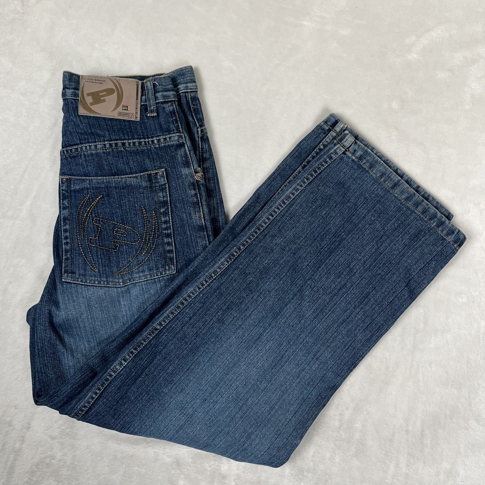 Phat Farm Jeans Youth 16 Blue Relaxed Straight Embroidered Denim Med Wash Y2K